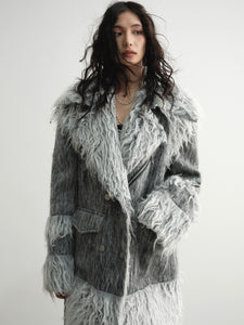 Heavy Faux Fur Patchwork Woolen Work Coat