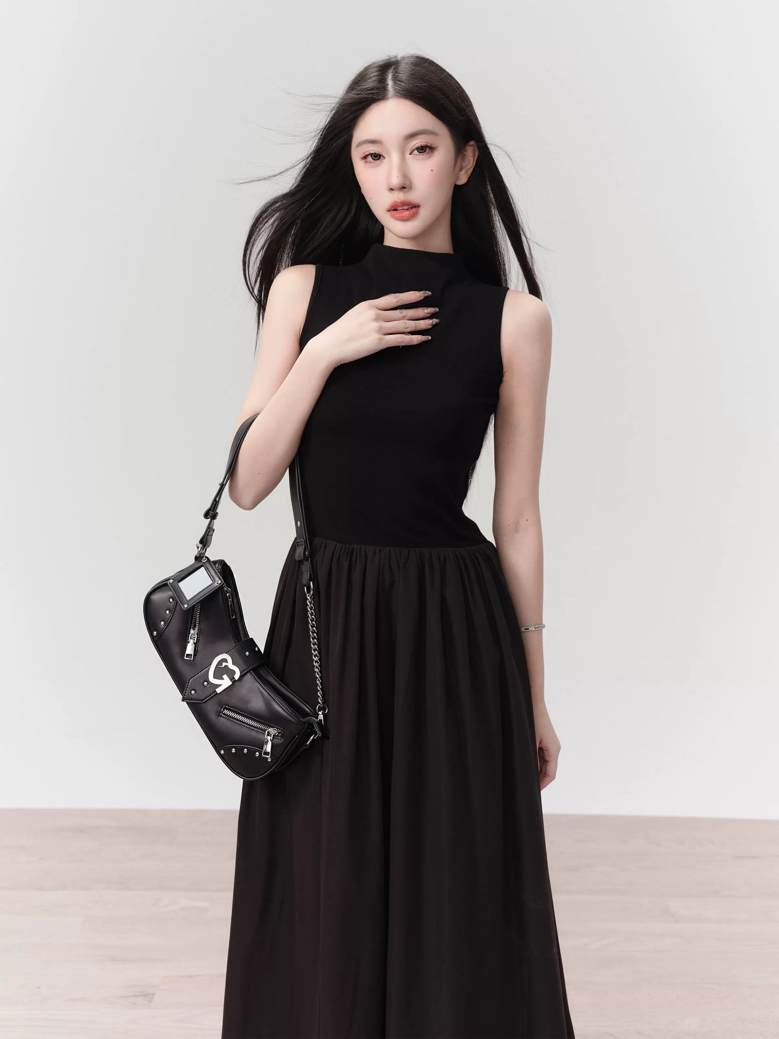 Black Slim Fit Knit Panel Vest Dress