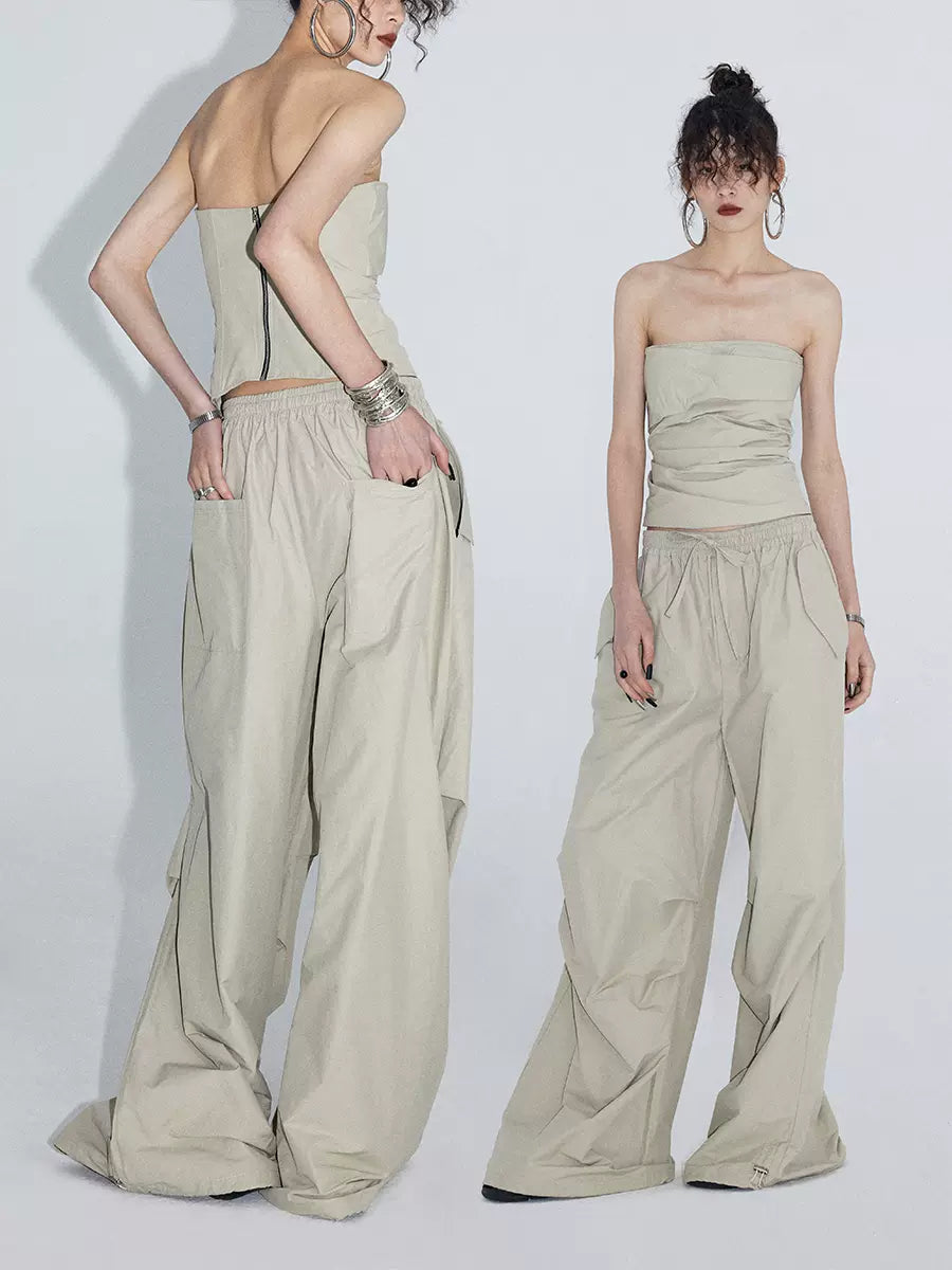 Wide Leg Cargo Parachute Pants