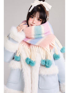 Plush Splicing Blue Fur Short Coat