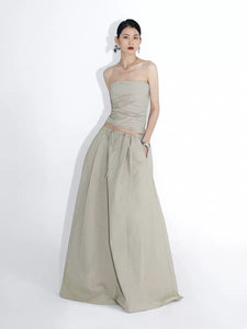 Drawstring waist cargo skirt with wide hem