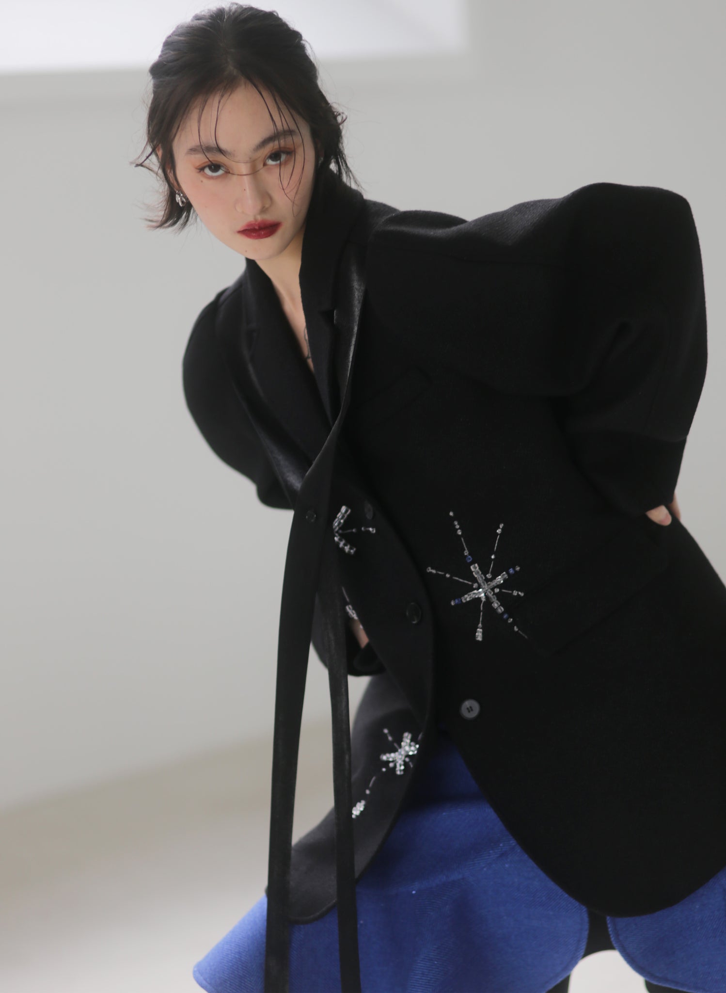 Beaded Snowflake Woolen Coat