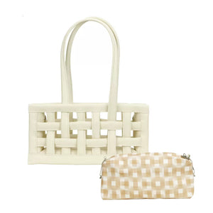 Creamy White Niche Braided Underarm Leather Bag