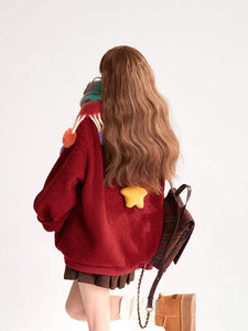 Red Loose-Fit Sherpa Jacket