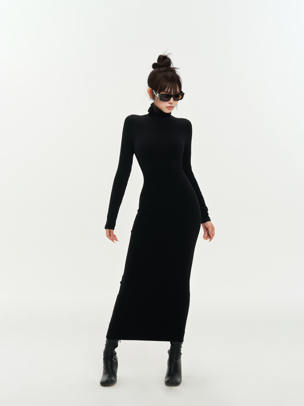 High-End Turtleneck Wool Blend Knit Dress