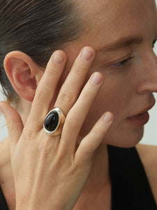 Simple black silver pinky ring