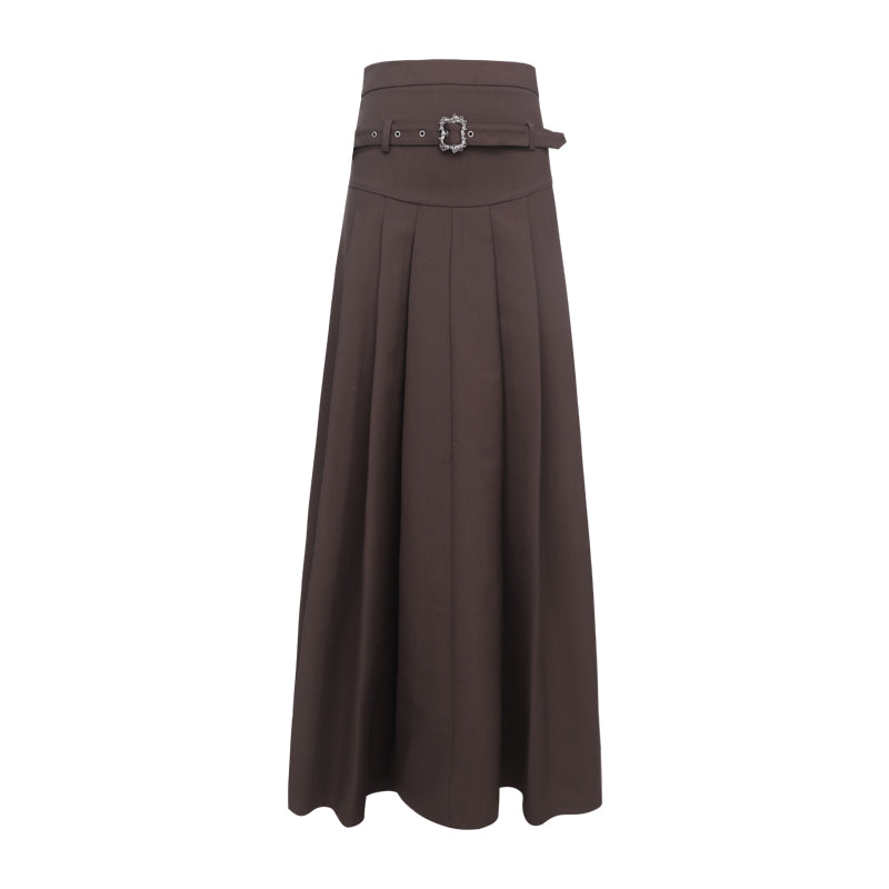 Solid Color Long A-line Pleated Skirt