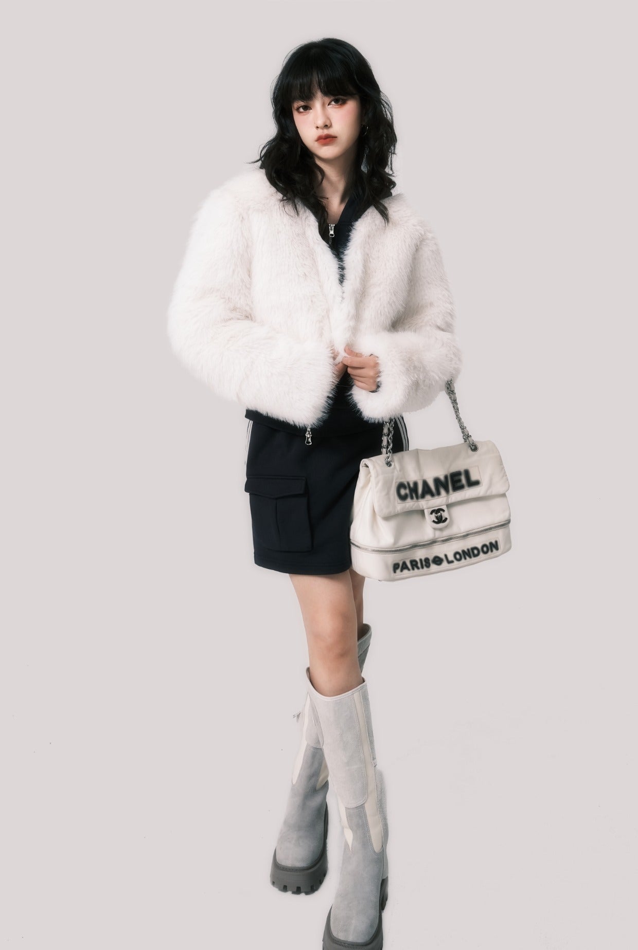 Fluffy sweet and cool fur white eco-friendly fur short coat