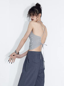 Striped halterneck cropped vest