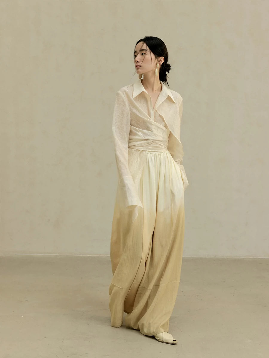 Elastic waist dyed wide leg pants