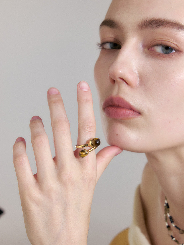 Tiger Eye Stone Fortune-Keeping Lucky Open Ring