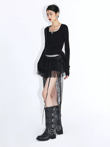 Double-layered puffy tulle one-piece lace-up skirt curtain