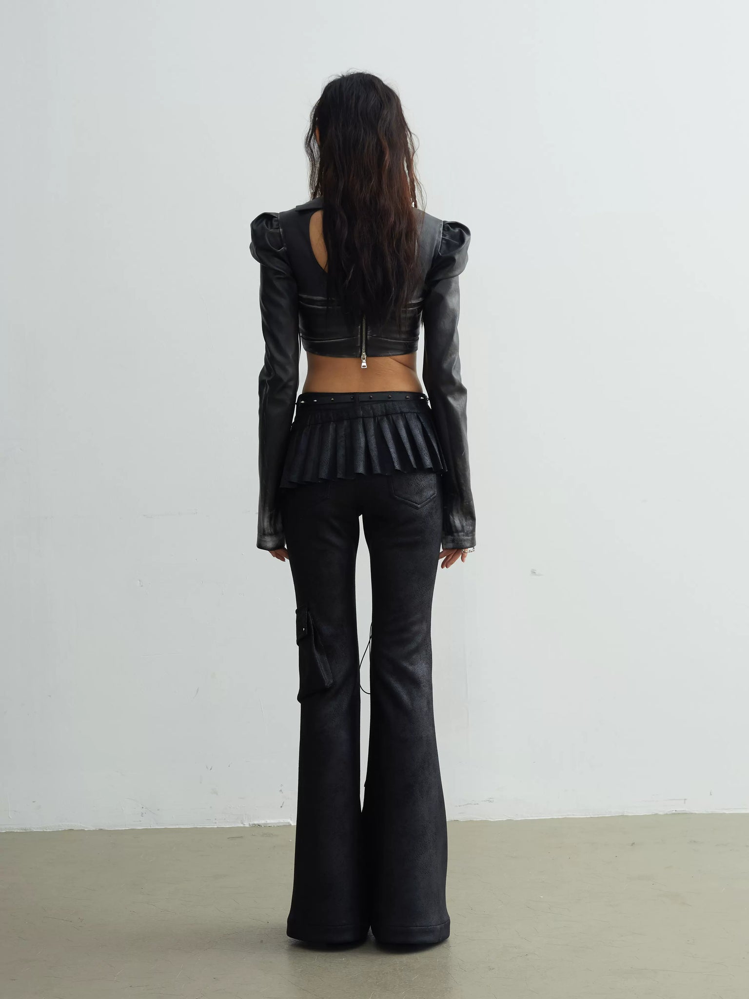 Two-piece suede trousers with cutout hem lace-up