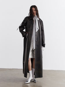 Minimalist Silhouette PU Leather Heavyweight Long Windbreaker