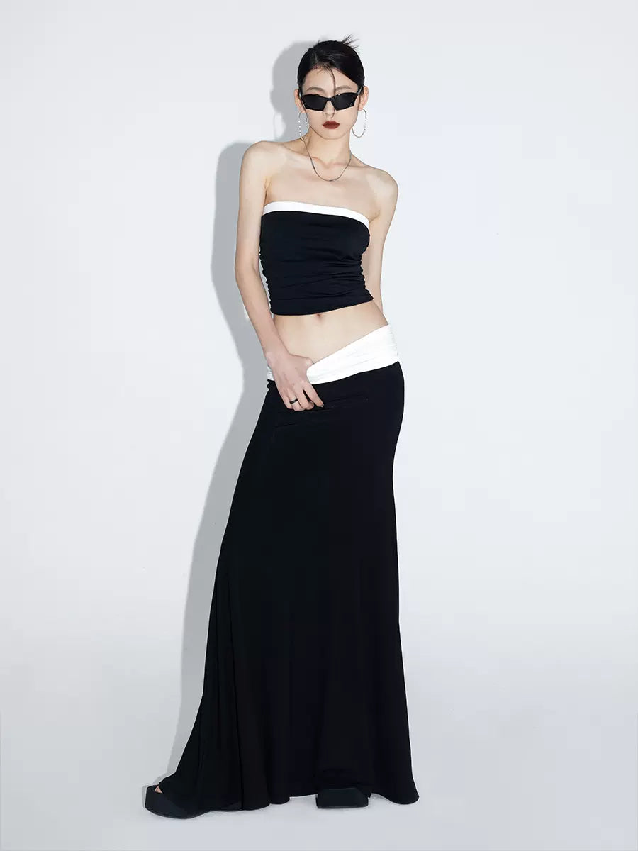 Black Pleated Drape Fishtail Skirt