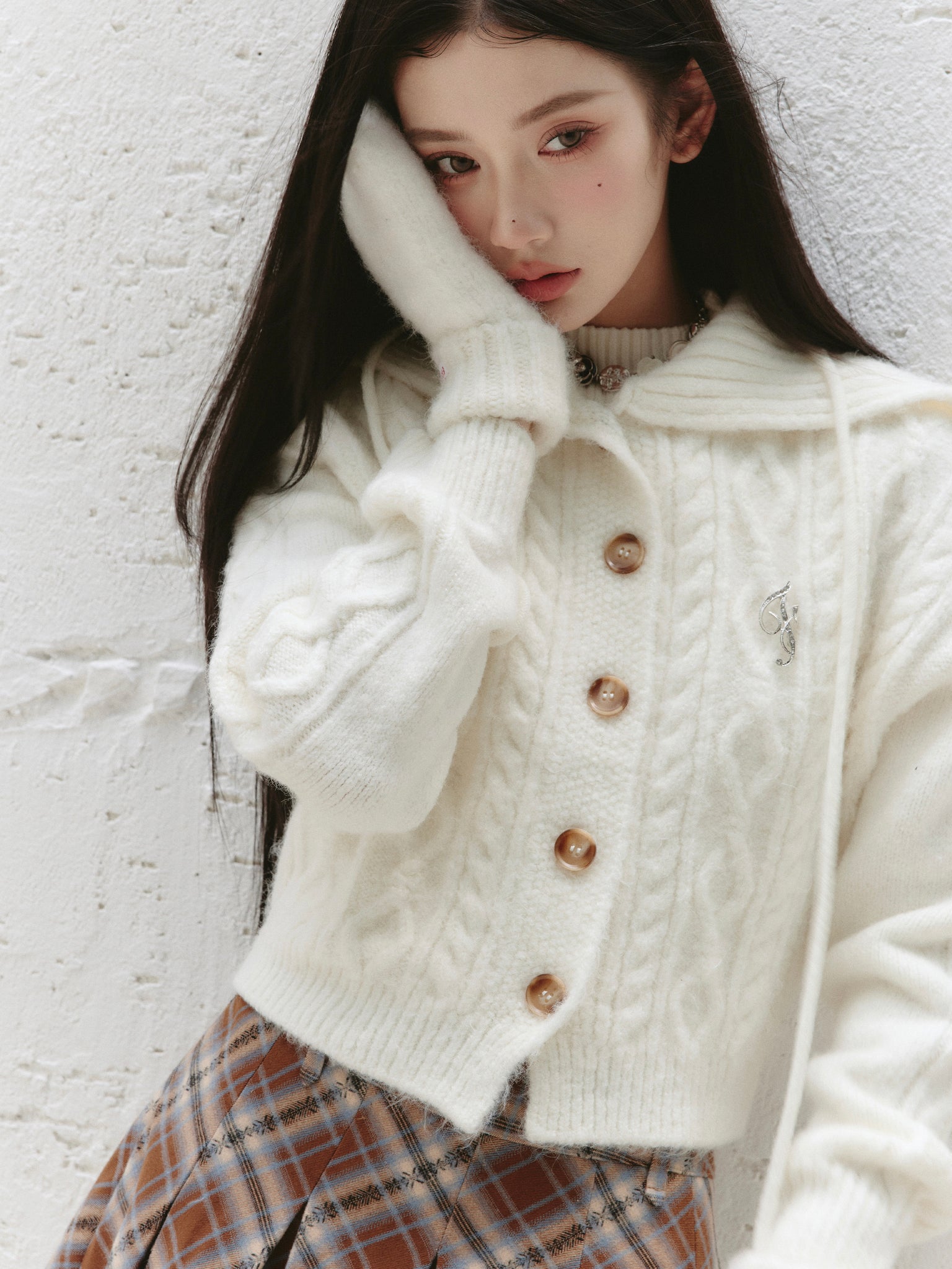 College Style Knitted Sweater Lapel Cardigan