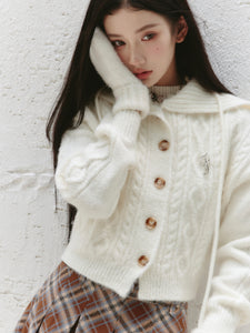 College Style Knitted Sweater Lapel Cardigan