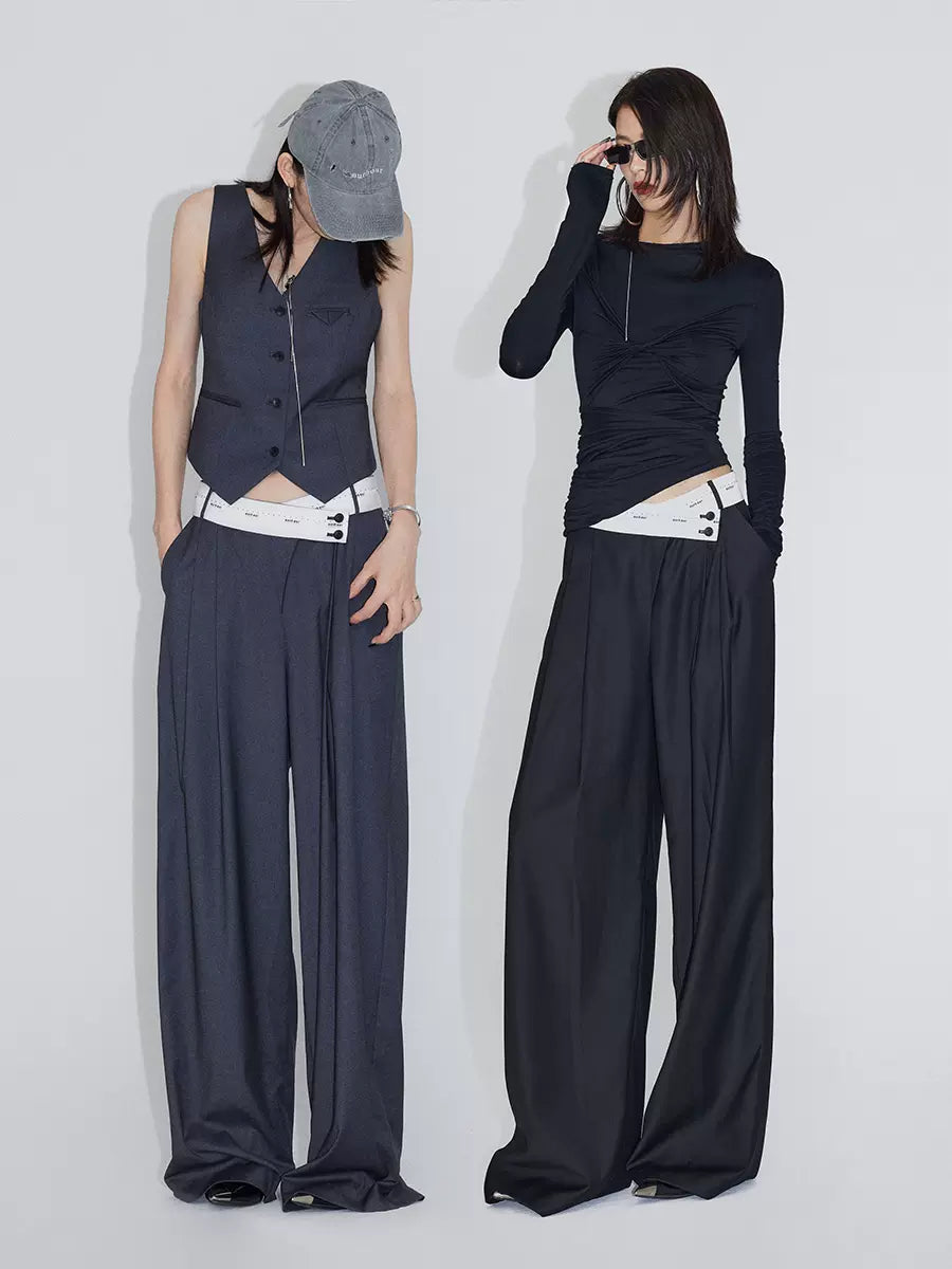 Pleated wide-leg suit trousers