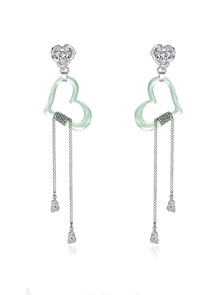 Mint Green Heart Earrings