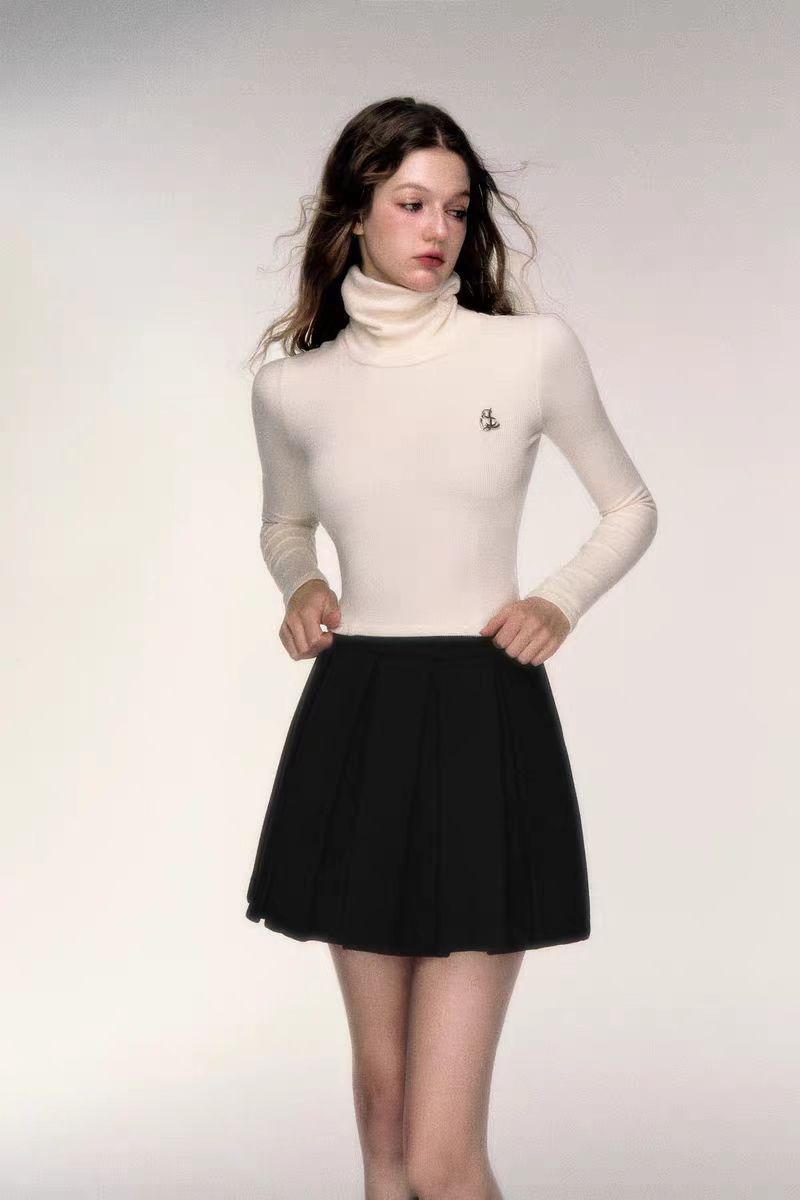 Women's high collar short bottoming shirt slim fit stretch knit sweater top