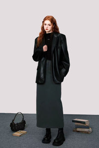 Long A-line straight suit skirt