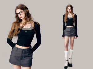 Little Mustang suit skirt hot girl gray high waist hip A-line skirt