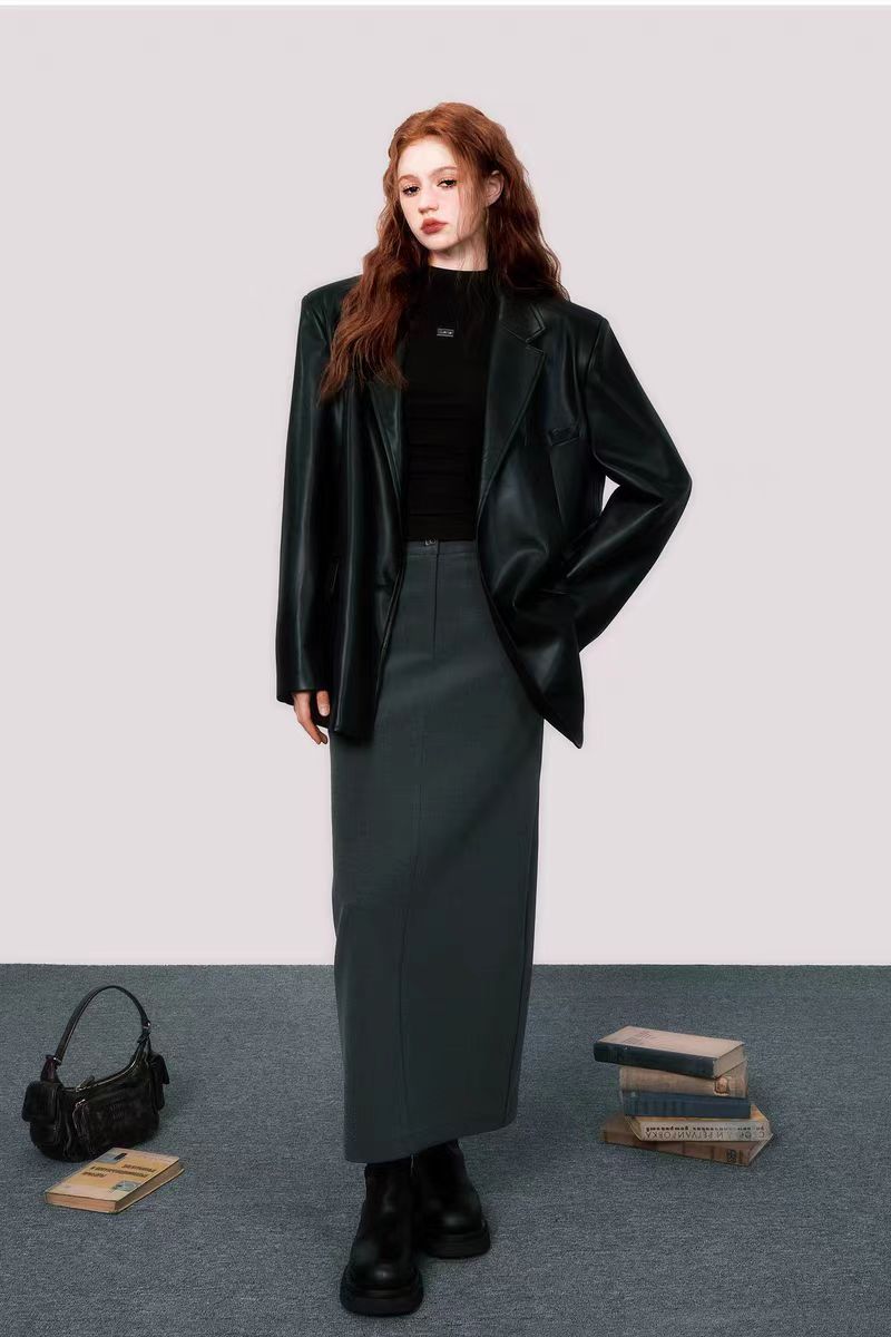 Long A-line straight suit skirt