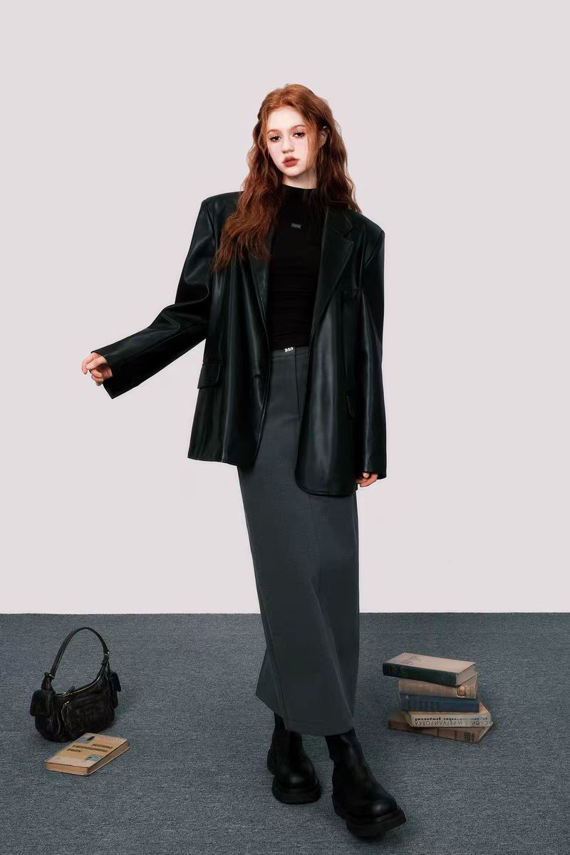 Long A-line straight suit skirt