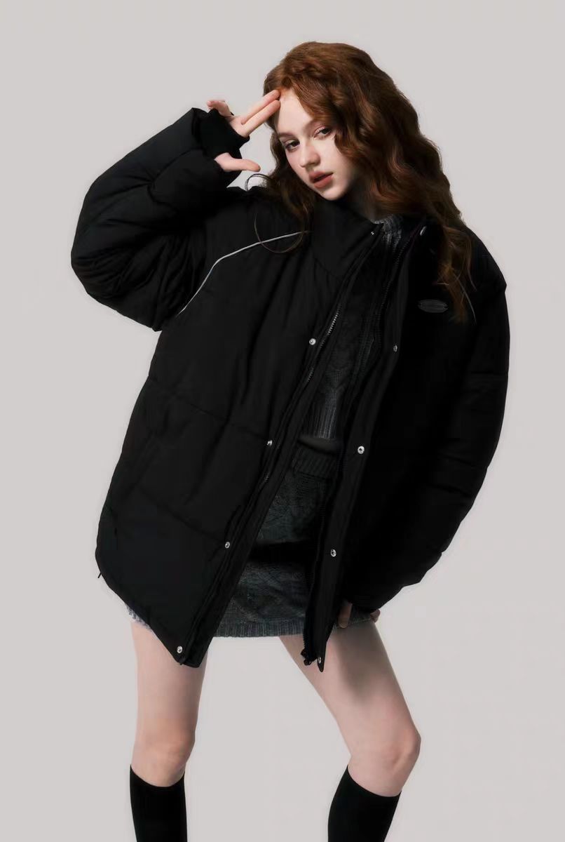 Sports style loose stand collar casual down jacket winter thickened versatile cotton jacket