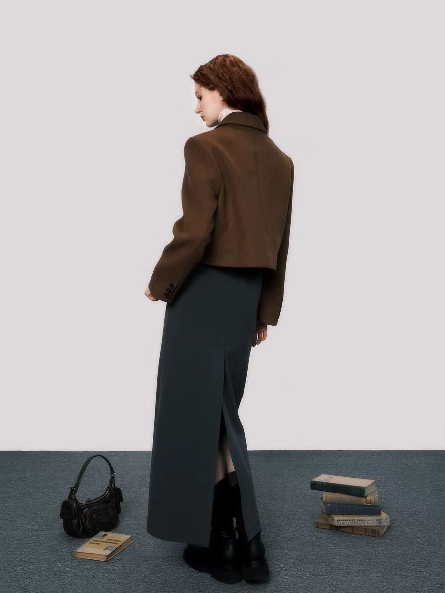 Autumn Maillard Retro Brown Short Wool Suit Jacket Women