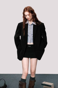 Women's loose high-end black casual suit with shoulder pads