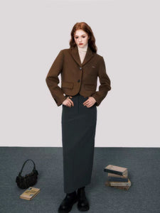 Autumn Maillard Retro Brown Short Wool Suit Jacket Women