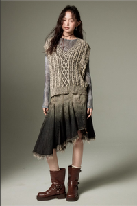 Cable Knit V-Neck Pullover Sweater Vest Loose Sleeveless Outerwear Vest