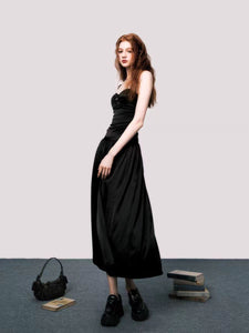 French romantic dark pleated backless high-end tube top suspender dress for women