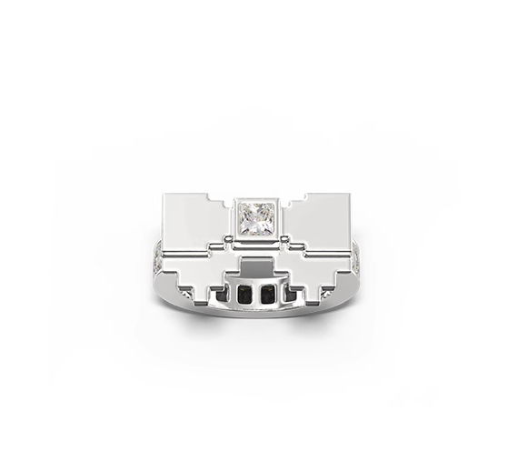 Double Layer Pixel Bow Silver Ring